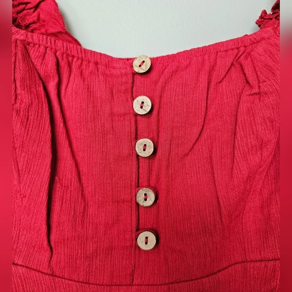 Lulus Make The Call Red Button-Up Long Sleeve Square Neck w Pockets Mini Dress S